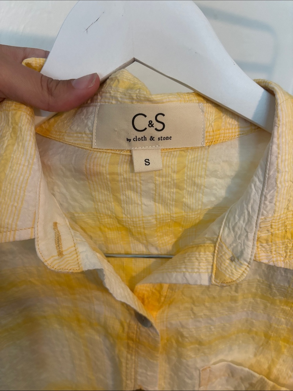 cloth & stone Yellow & White Plaid Button-Down Shirt - Picture 2 of 8